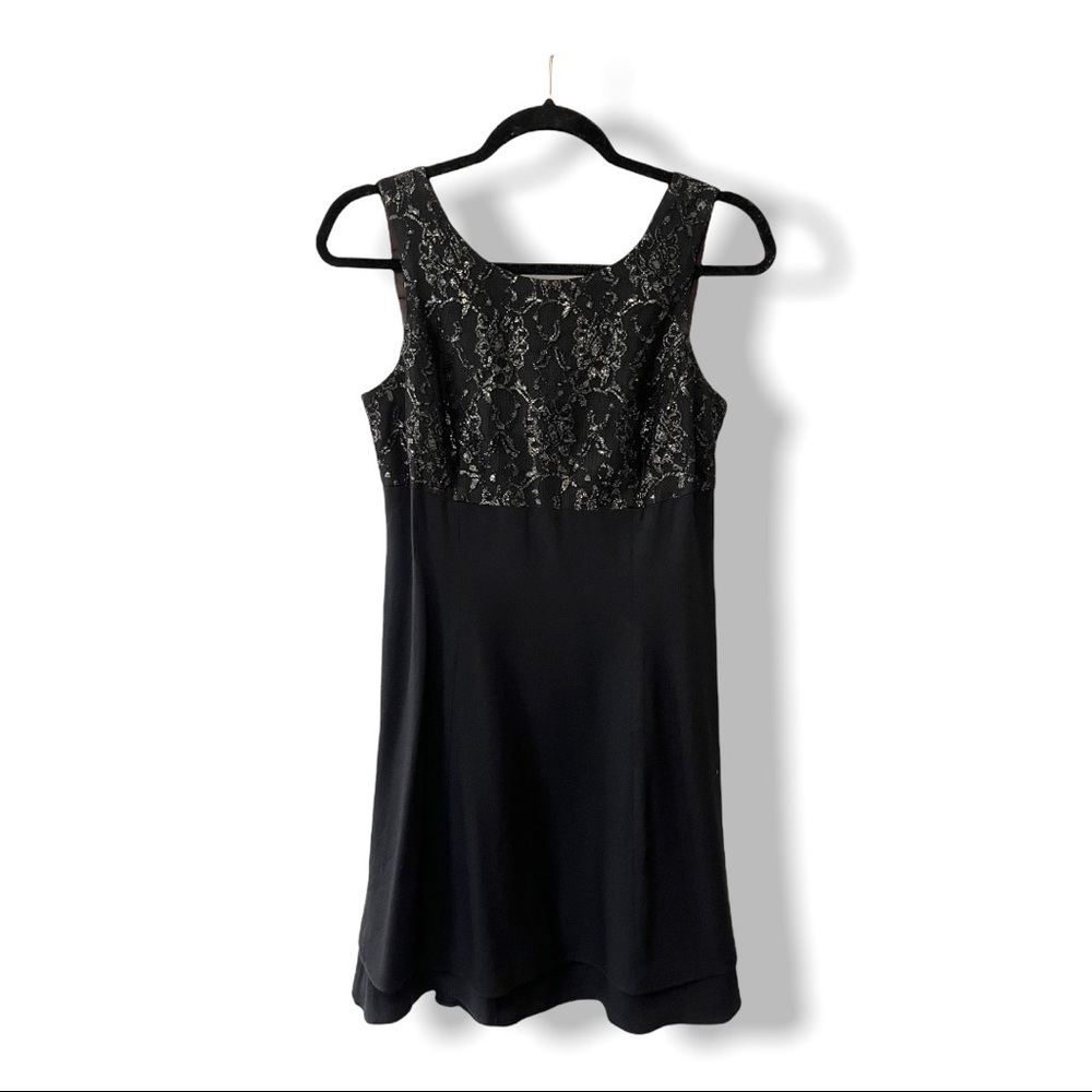 Y2K 1990’s Caren Desiree Black A Line Lace Open Back Cocktail Dress 8 Petite